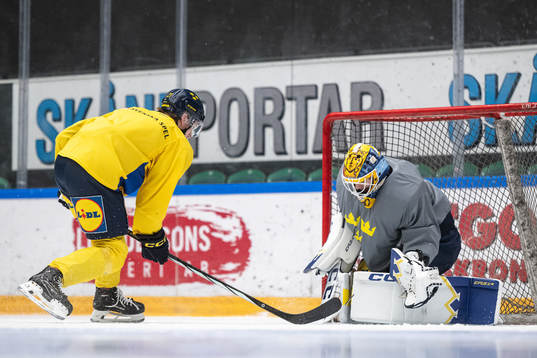 Goaltender Hugo Hävelid of the Swedish under-20 national