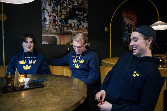 Liam Öhgren,Jonathan Lekkerimäki and Noah Östlund of the