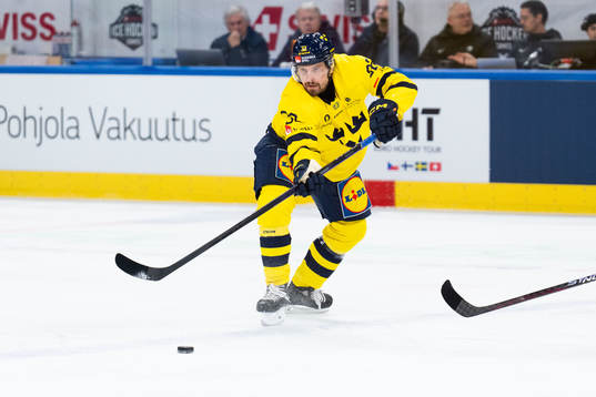 Lukas Bengtsson of Sweden in the ice hockey game between