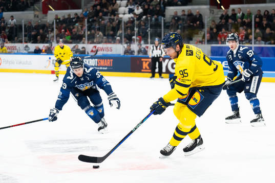 Jacob de la Rose of Sweden in the ice hockey game between