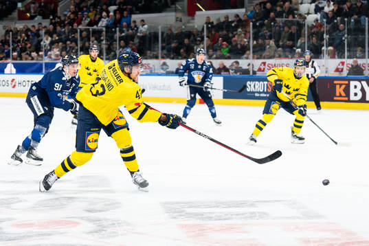 Filip Berglund of Sweden in the ice hockey game between