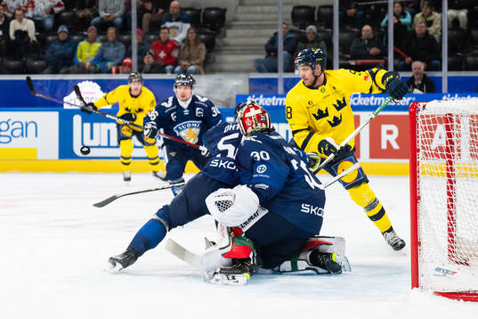 Linus Sandin of Sweden in the ice hockey game between