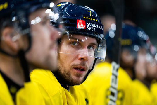 Henrik Tömmernes of Sweden in the ice hockey game between