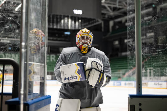 goaltender Hugo Hävelid of the Swedish under-20 national
