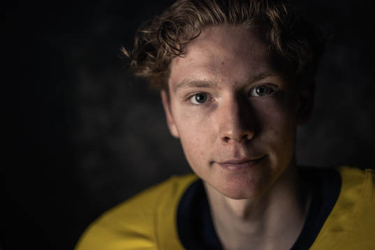 Goaltender Melker Thelin of the Swedish under-20 national