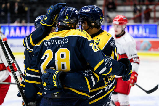 Södertäljes Viktor Liljegren jublar med lagkamrater