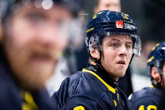 Jesper Sellgren of Sweden in the ice hockey game between