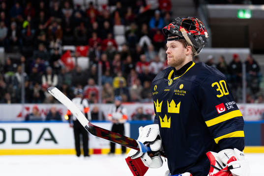 Daniel Marmelind of Sweden in the ice hockey game between
