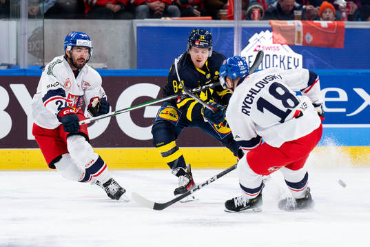 Sebastian Hartmann of Sweden in the ice hockey game between