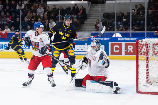 Lucas Elvenes of Sweden (not in picture) scores the 1-4