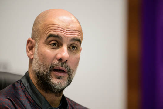 Head coach Pep Guardiola of Manchester City at a press