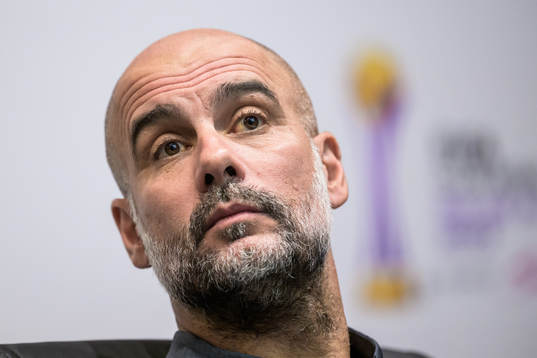 Head coach Pep Guardiola of Manchester City at a press