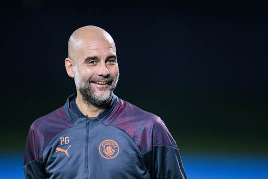 Head coach Pep Guardiola of Manchester City at a training