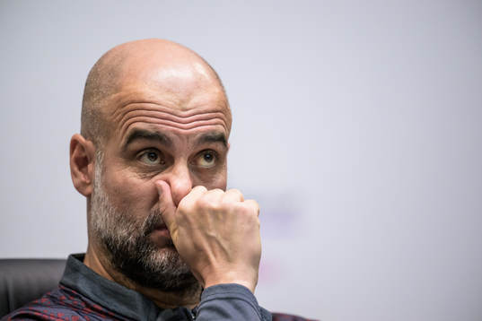 Head coach Pep Guardiola of Manchester City at a press