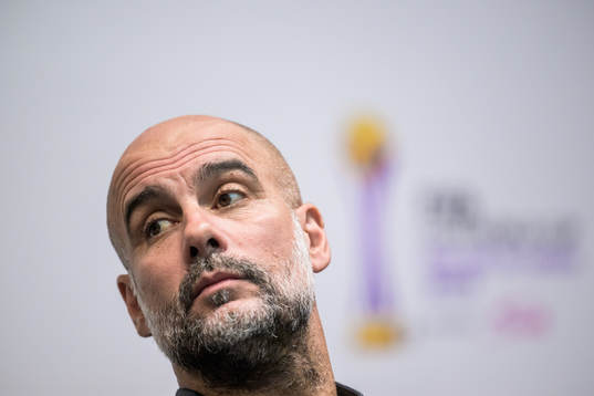 Head coach Pep Guardiola of Manchester City at a press