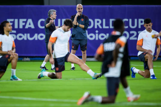 Head coach Pep Guardiola of Manchester City at a training
