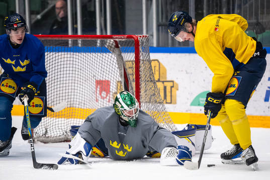 Goaltender Melker Thelin of the Swedish under-20 national