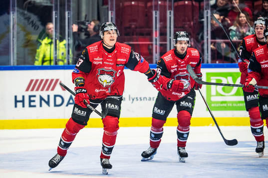 Malmö Redhawks Fredrik Händemark jublar med lagkamraterna