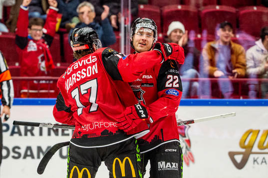 Malmö Redhawks Johan Ivarsson och Janne Kuokkanen jublar