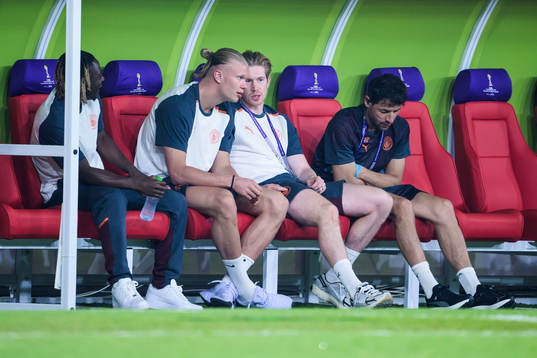 Jeremy Doku, Erling Braut Haaland and Kevin de Bruyne of