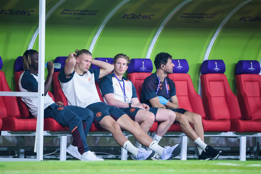 Jeremy Doku, Erling Braut Haaland and Kevin de Bruyne of