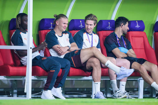 Jeremy Doku, Erling Braut Haaland and Kevin de Bruyne of