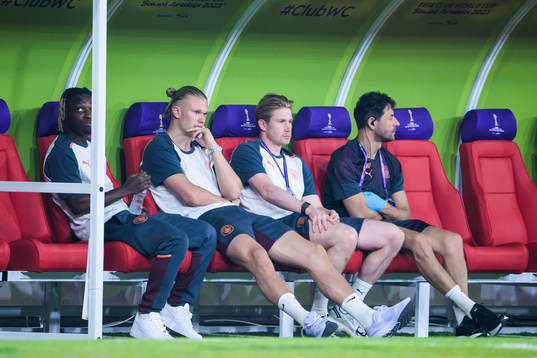 Jeremy Doku, Erling Braut Haaland and Kevin de Bruyne of