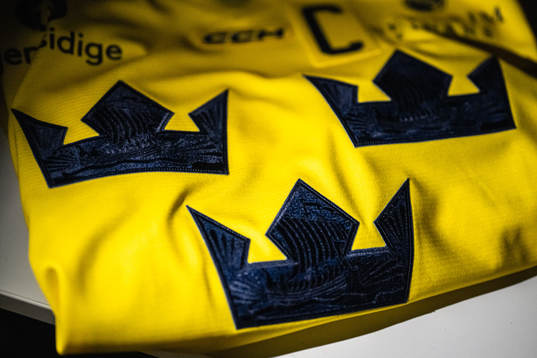 Details of the Swedish crowns of the march jersey of the
