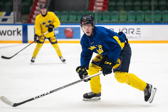 Rasmus Rudslätt of the Swedish under-20 national ice