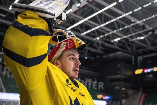 Goaltender Hugo Hävelid of Sweden