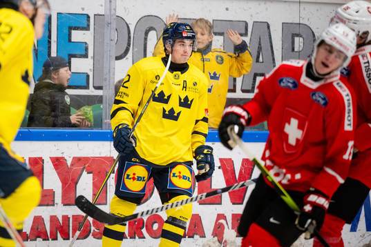 Noah Östlund of Sweden celebrates the 3-0 goal