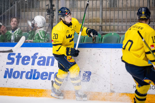Liam Öhgren of Sweden celebrates the 5-2 goal