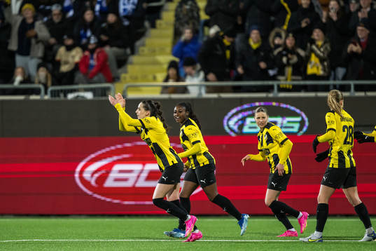 Clarissa Larisey and Monica Jusu Bah of Häcken celebrate