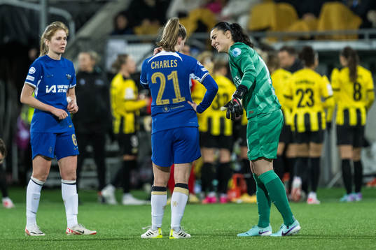 Niamh Charles and Zecira Musovic of Chelsea