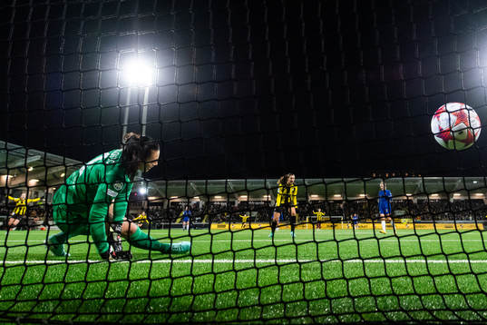 Goalkeeper Zecira Musovic of Chelsea as Clarissa Larisey of