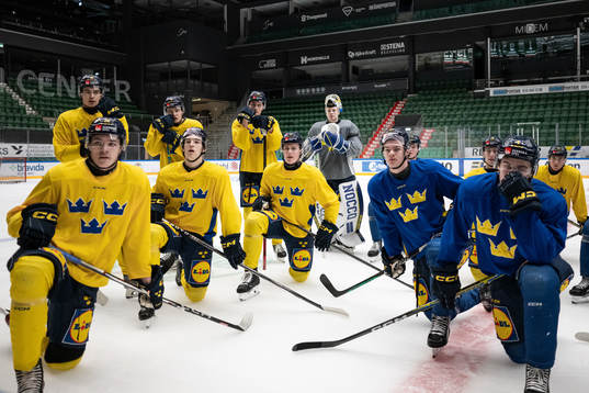 Players of the Swedish under-20 national ice hockey team