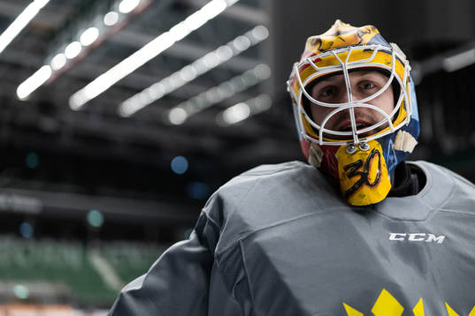 Goaltender Hugo Hävelid of the Swedish under-20 national
