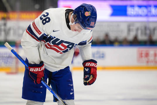 Zeev Buium of USA looks dejected