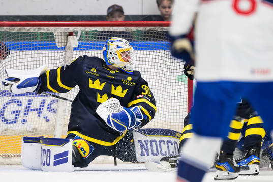 Goaltender Melker Thelin of Sweden
