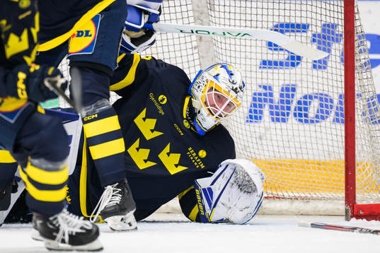 Goaltender Melker Thelin of Sweden