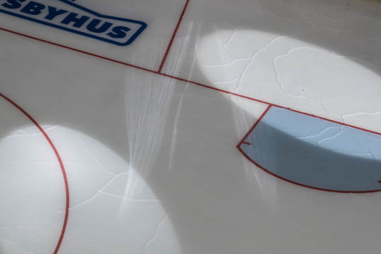 Cracks in the ice of the main rink at Scandinavium arena