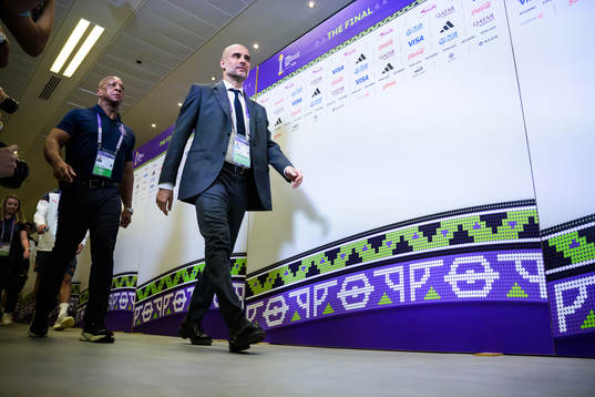 Head coach Pep Guardiola of Manchester City arrives to the