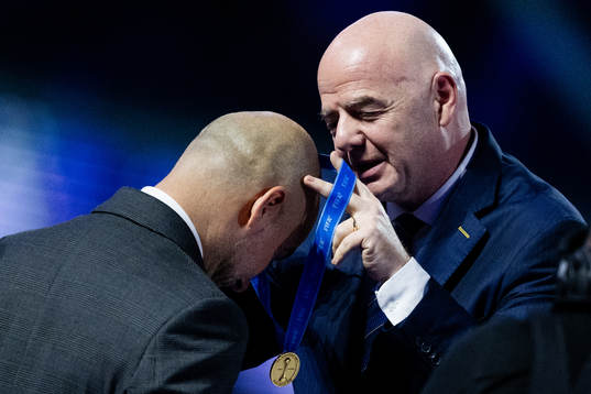 Gianni Infantino, President of FIFA and Head coach Pep