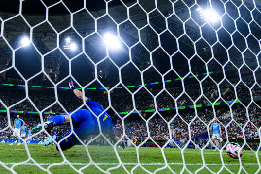 Julian Alvarez (not pictured) of Manchester City scores 0-4