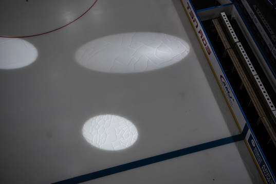 Cracks in the ice of the main rink at Scandinavium arena