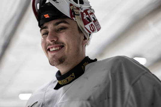 Goaltender Kevin Reidler of Sweden at a practice session