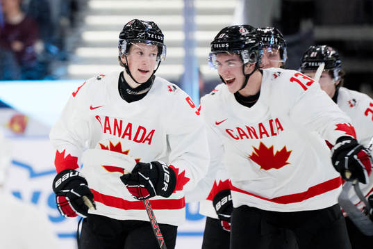 Nate Danielson of Canada celebrates the 0-1 goal