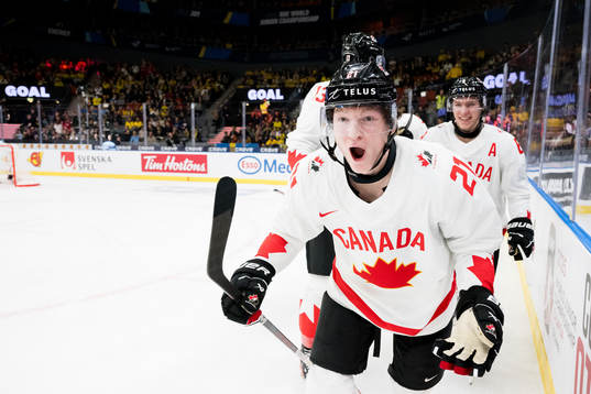 Owen Allard of Canada celebrates the 0-2 goal