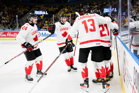 Owen Allard of Canada celebrates the 0-2 goal