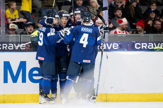 Aleksanteri Kaskimaki of Finland celebrates the 1-2 goal